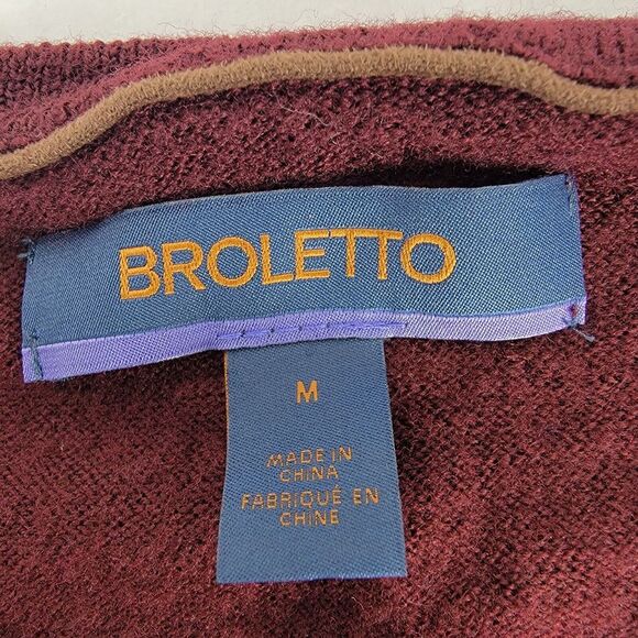 BROLETTO Mens V-Neck Sweater Merino Wool Wine Maroon Long Sleeve Casual Soft - Picture 3 of 7